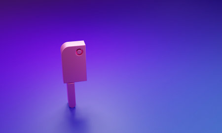 Pink chopper icon isolated on purple-blue background. Kitchen knife. Butcher knife. Minimalism concept. 3D render illustration.の写真素材