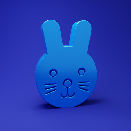Blue Rabbit zodiac sign icon isolated on blue background. Astrological horoscope collection. Minimalism concept. 3D render illustration.の写真素材