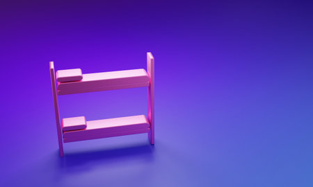 Pink Bunk bed icon isolated on purple-blue background. Minimalism concept. 3D render illustration.の写真素材
