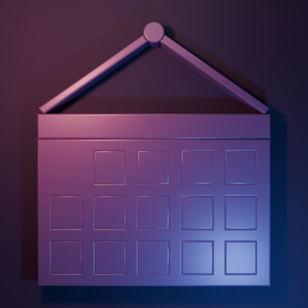 Purple Calendar icon isolated on purple-blue background. Event reminder symbol. Minimalism concept. 3D render illustration.の写真素材