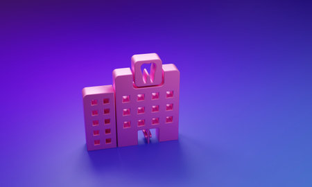 Pink Dental clinic icon isolated on purple-blue background. Dentistry center symbol. Minimalism concept. 3D render illustration.の写真素材