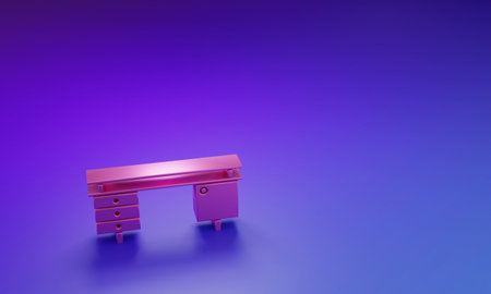 Pink Office desk icon isolated on purple-blue background. Minimalism concept. 3D render illustration.の写真素材