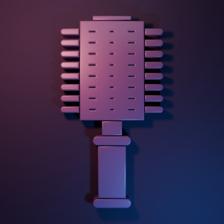 Purple Hairbrush icon isolated on purple-blue background. Comb hair sign. Barber symbol. Minimalism concept. 3D render illustration.の写真素材
