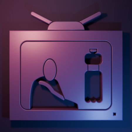 Purple Stop plastic pollution icon isolated on purple-blue background. Ecological poster. Minimalism concept. 3D render illustration.の写真素材