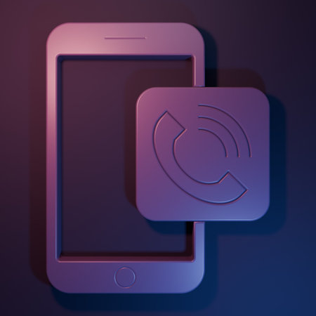 Purple Mobile phone call icon isolated on purple-blue background. Minimalism concept. 3D render illustration.の写真素材