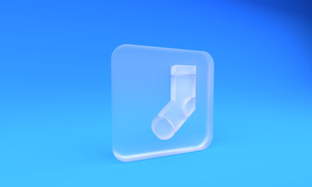 Frosted glass Socks icon isolated on blue background. Square frosted glass button. 3D render...