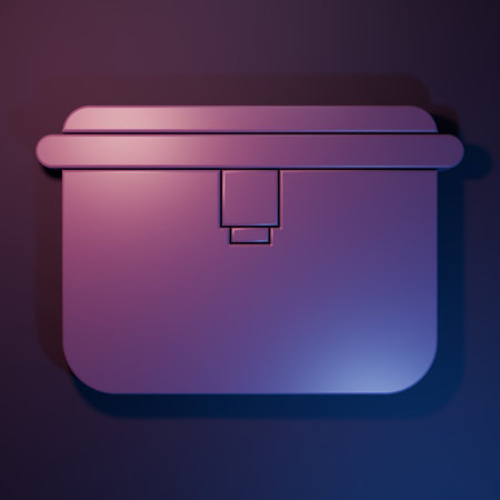Purple Lunch box icon isolated on purple-blue background. Minimalism concept. 3D render illustration.の写真素材