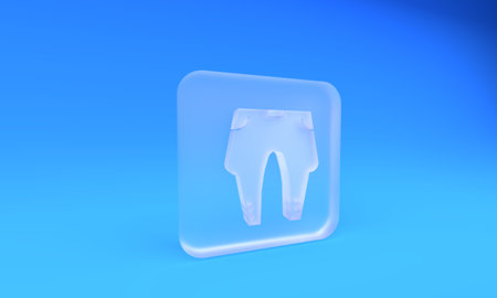 Frosted glass Pants icon isolated on blue background. Square frosted glass button. 3D render illustration.の写真素材