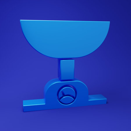 Blue Electronic scales icon isolated on blue background. Weight measure equipment. Minimalism concept. 3D render illustration.の写真素材