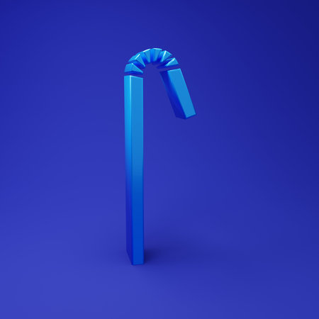 Blue Drinking plastic straw icon isolated on blue background. Minimalism concept. 3D render illustration.の写真素材