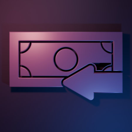 Purple Cash back icon isolated on purple-blue background. Financial services, money refund, return...