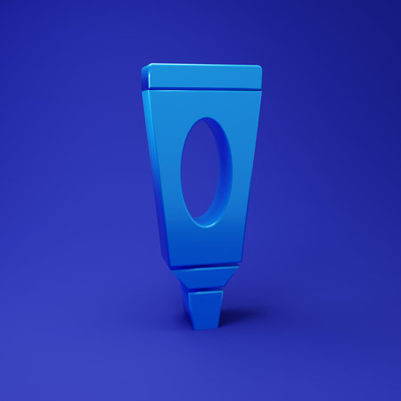 Blue Cream or lotion cosmetic tube icon isolated on blue background. Body care products for men. Minimalism concept. 3D render illustration.の写真素材
