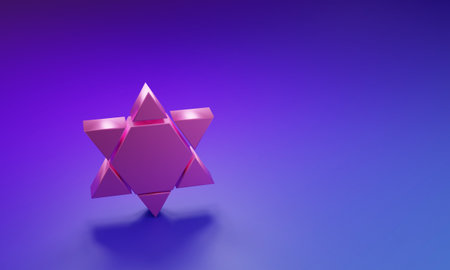 Pink Star of David icon isolated on purple-blue background. Jewish religion symbol. Symbol of Israel. Minimalism concept. 3D render illustration.の写真素材