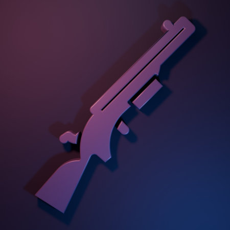 Purple Shotgun icon isolated on purple-blue background. Hunting gun. Minimalism concept. 3D render...