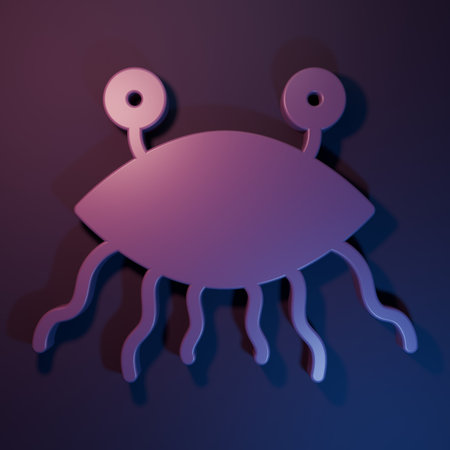 Purple Pastafarianism icon isolated on purple-blue background. Minimalism concept. 3D render illustration.の写真素材