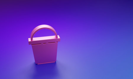 Pink Bucket icon isolated on purple-blue background. Cleaning service concept. Minimalism concept. 3D render illustration.の写真素材