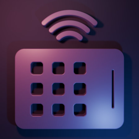 Purple Wireless tablet icon isolated on purple-blue background. Internet of things concept with wireless connection. Minimalism concept. 3D render illustration.の写真素材