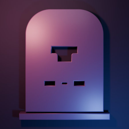 Purple Tombstone icon isolated on purple-blue background. Grave icon. Minimalism concept. 3D render...