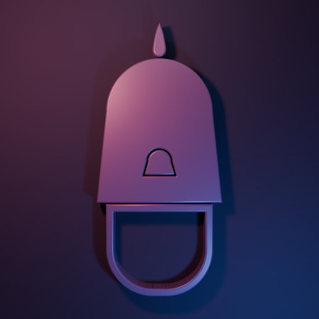 Purple Police cap with cockade icon isolated on purple-blue background. Police hat sign. Minimalism concept. 3D render illustration.の写真素材