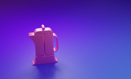 Pink French press icon isolated on purple-blue background. Minimalism concept. 3D render illustration.の写真素材