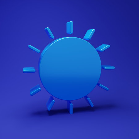 Blue Sun icon isolated on blue background. Summer symbol. Good sunny day. Minimalism concept. 3D render illustration.の写真素材