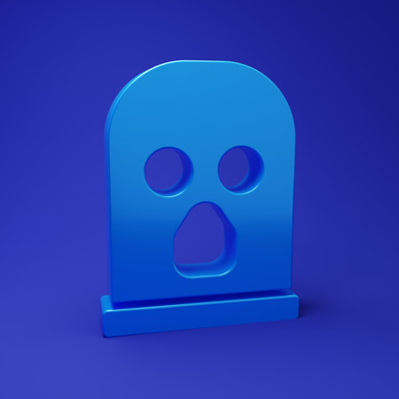 Blue Balaclava icon isolated on blue background. A piece of clothing for winter sports or a mask for a criminal or a thief. Minimalism concept. 3D render illustration.の写真素材