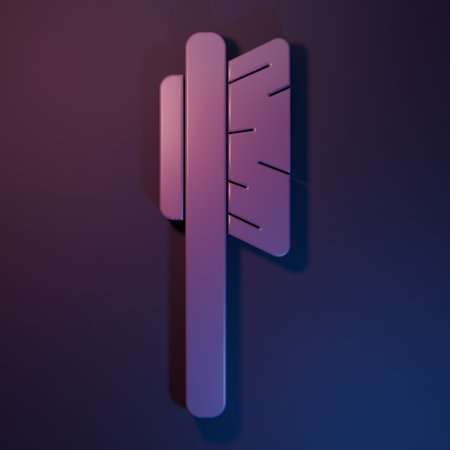 Purple Hairbrush icon isolated on purple-blue background. Comb hair sign. Barber symbol. Minimalism concept. 3D render illustration.の写真素材