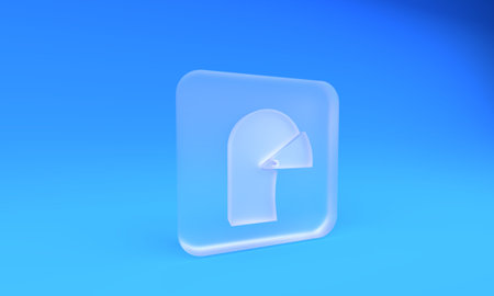 Frosted glass Medieval iron helmet for head protection icon isolated on blue background. Square frosted glass button. 3D render illustration.の写真素材