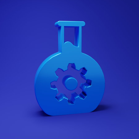 Blue Bioengineering icon isolated on blue background. Element of genetics and bioengineering icon. Biology, molecule, chemical icon. Minimalism concept. 3D render illustration.の写真素材