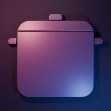 Purple Cooking pot icon isolated on purple-blue background. Boil or stew food symbol. Minimalism concept. 3D render illustration.の写真素材