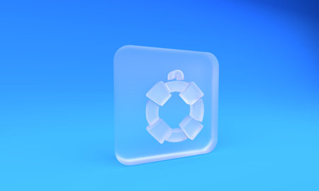 Frosted glass Lifebuoy icon isolated on blue background. Lifebelt symbol. Square frosted glass...