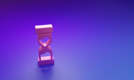 Pink Old hourglass with flowing sand icon isolated on purple-blue background. Sand clock sign....