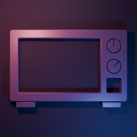 Purple Microwave oven icon isolated on purple-blue background. Home appliances icon. Minimalism concept. 3D render illustration.の写真素材