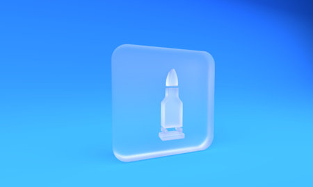 Frosted glass Bullet icon isolated on blue background. Square frosted glass button. 3D render illustration.の写真素材