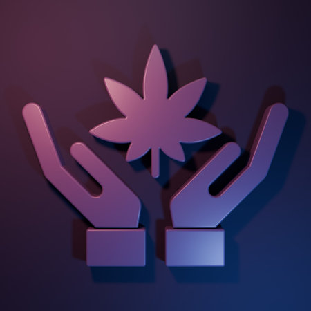 Purple Medical marijuana or cannabis leaf icon isolated on purple-blue background. Hemp symbol. Minimalism concept. 3D render illustration.の写真素材