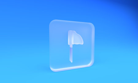 Frosted glass Fishing net with fish icon isolated on blue background. Square frosted glass button. 3D render illustration.の写真素材