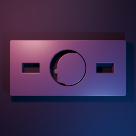 Purple Paper money cash icon isolated on purple-blue background. Money banknotes stacks. Bill currency. Minimalism concept. 3D render illustration.の写真素材