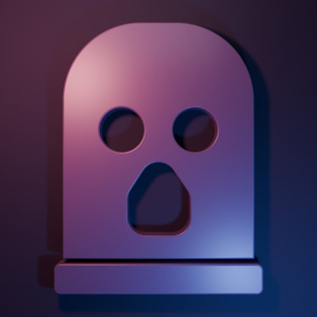 Purple Balaclava icon isolated on purple-blue background. A piece of clothing for winter sports or a mask for a criminal or a thief. Minimalism concept. 3D render illustration.の写真素材
