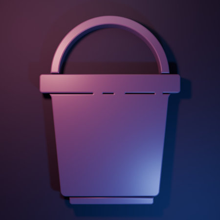 Purple Bucket icon isolated on purple-blue background. Cleaning service concept. Minimalism concept. 3D render illustration.の写真素材
