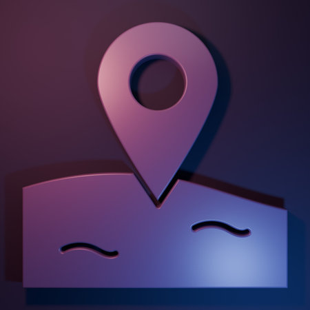 Purple Location fishing icon isolated on purple-blue background. Fishing place. Minimalism concept....
