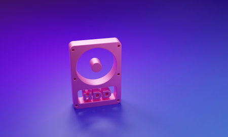 Pink Hard disk drive HDD icon isolated on purple-blue background. Minimalism concept. 3D render illustration.の写真素材