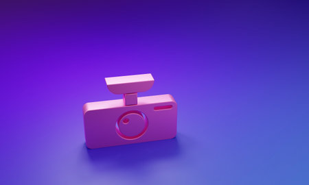 Pink Car DVR icon isolated on purple-blue background. Car digital video recorder icon. Minimalism concept. 3D render illustration.の写真素材