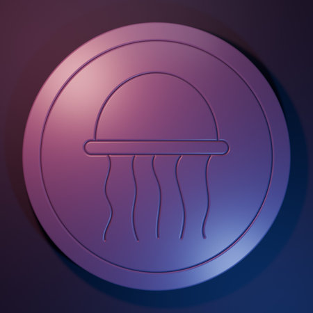 Purple Jellyfish on a plate icon isolated on purple-blue background. Minimalism concept. 3D render illustration.の写真素材