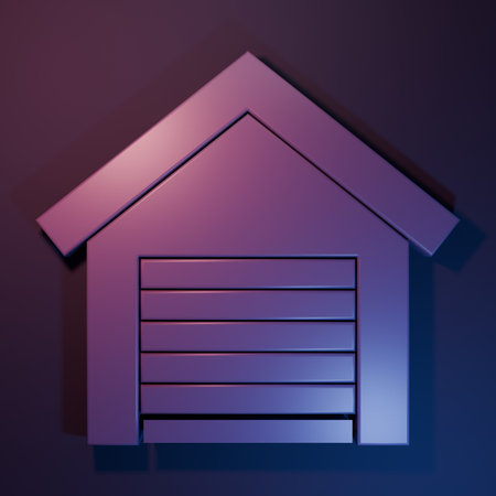 Purple Garage icon isolated on purple-blue background. Minimalism concept. 3D render illustration.の写真素材
