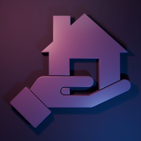 Purple Realtor icon isolated on purple-blue background. Buying house. Minimalism concept. 3D render illustration.の写真素材