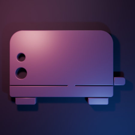 Purple Toaster icon isolated on purple-blue background. Minimalism concept. 3D render illustration.の写真素材