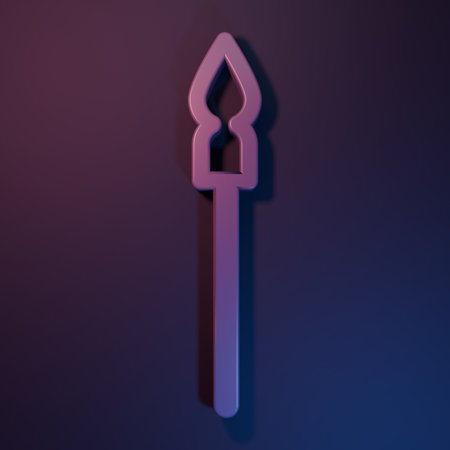 Purple Medieval spear icon isolated on purple-blue background. Medieval weapon. Minimalism concept. 3D render illustration.の写真素材