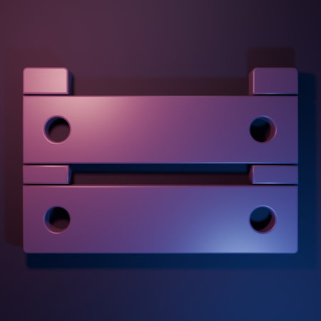 Purple Wooden box icon isolated on purple-blue background. Grocery basket, storehouse crate. Empty wooden container for vegetables, products. Minimalism concept. 3D render illustration.の写真素材