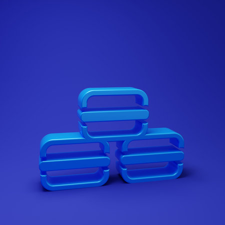 Blue Macaron cookie icon isolated on blue background. Macaroon sweet bakery. Minimalism concept. 3D...