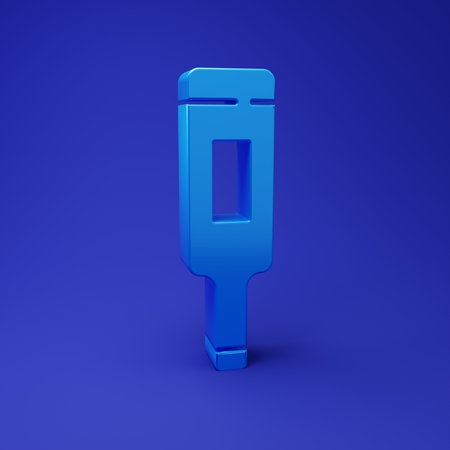 Blue Medical thermometer for medical examination icon isolated on blue background. Minimalism concept. 3D render illustration.の写真素材